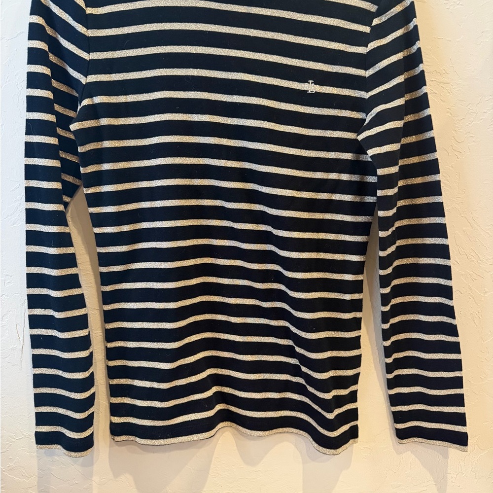 Ralph Lauren womens long sleeves pull over stripe black gold sweater Medium - Picture 2 of 6